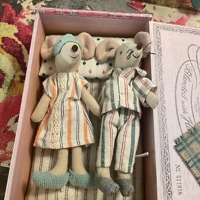 Maileg Mom And Dad Mice In Cigar Box Retired • $100