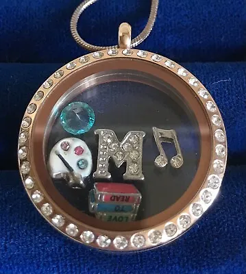ORIGAMI OWL Floating Charm M Initial Locket Necklace Music Art Books Gold Tone • $19.99