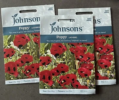 3 Packets Johnsons Ladybird Double Flowered Poppy Seeds 🐞🌺 • £3.99