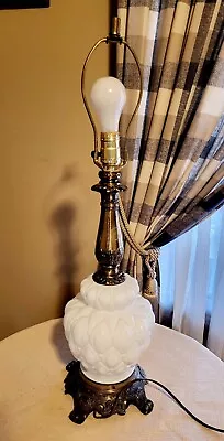 RARE Vintage 26  Leviton Hedco 3000 Table Lamp Milk Glass Brass With Base • $74.99