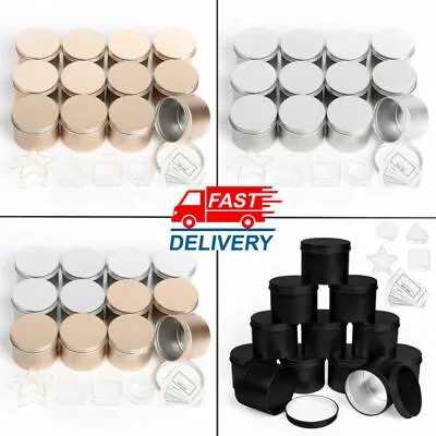 12X Round Candle Tins 100ml Metal Tin For Wax Soy Making Container Jar Storage • £11.39