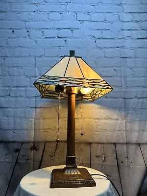 Mission Slag And Stained Glass Dual Lamp. Socket Pull Chain 21” Aztec Style. • $42