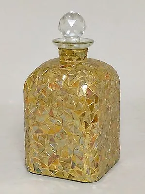 Gold Mosaic Glass Bottle Vase Wine Dressing Decoration Centerpiece 4 W  8.5 High • $13.50