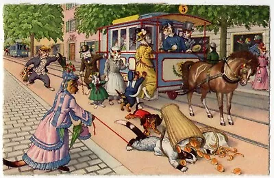 Mainzer - Hartung Cats Postcard 4741 - Edition Kunzli - Horse-drawn Streetcar • $6.50