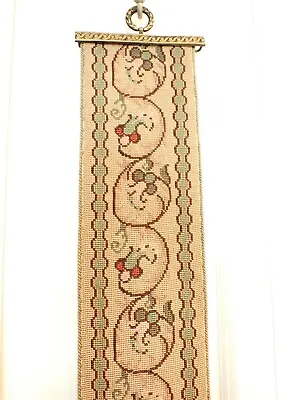 Vintage Needlepoint Bell Pull Brass Hardware Arts & Crafts Floral Color Tapestry • $45
