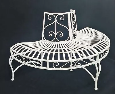 Metal Garden Semi-Circle Tree Wrap Bench Chair Decor Antique Black/White Outdoor • $203.83