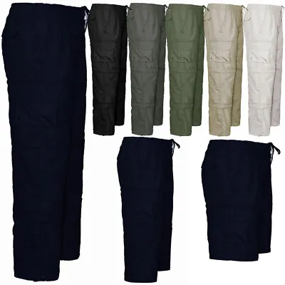 Mens Zip Off 3 IN 1 Trousers Combat Cargo Shorts Work Bottoms Elasticated Pants • £11.95