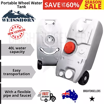 Weisshorn 40L Wheel Water Tank Portable Outdoor Camping Caravan Storage Grey • $109.13
