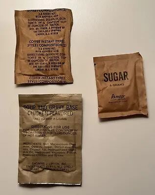 Vintage Ration Sugar Coffee & Soup Gravy Assortment Food Packet Survival 1970s • $12.34