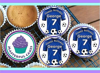 24 Personalised Chelsea Colour Shirt Cupcake Topper Ricewafer Icing Or Precut • £3.45