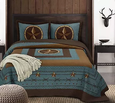3pcs Pre-Washed Oversized Quilt Set Rustic Western Star Cabin Bedspread Coverlet • $58.99