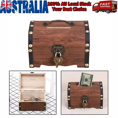 Wooden Mini Vintage Lock Treasure Chest Jewelry Storage Box Case Ring Organiser • $14.99