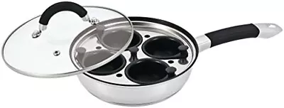 20cm Stainless Steel Egg Poacher Pan And Lid| Non-Stick 4 Egg Poaching Cups|... • £24.99