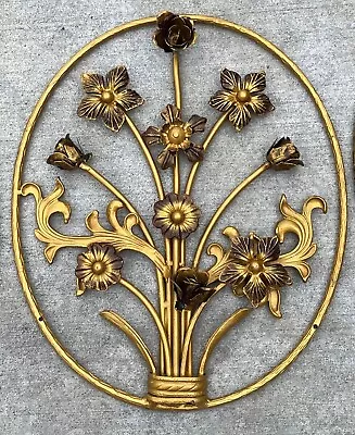 LG 20  Oval Cast Iron FENCE PANEL / GATE INSERT Gold Bronze 3D Flower Wall Decor • $165