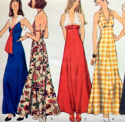 Vtg 1970s Simplicity Sew Pattern 5349 Maxi Halter Dress Sailor Collar Bust 34  • $4.99