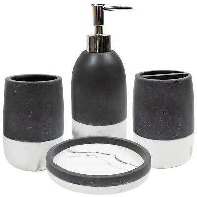 Marbleized Bath Accessory Collection 4 Piece Bathroom Set • £31.22