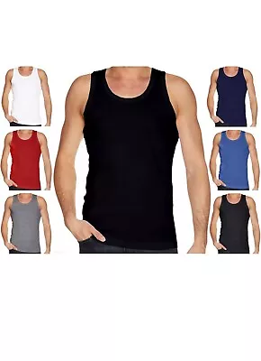  MENS VESTS 100% Cotton TANK TOP SUMMER TRAINING GYM TOPS PACK PLAIN S-5XL • £2.99