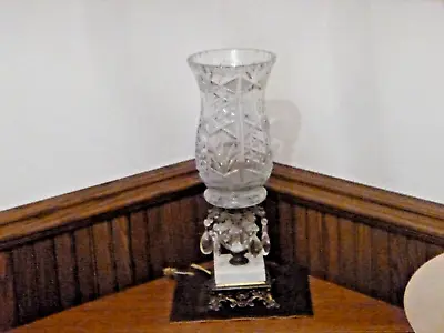 Vintage Crystal Hurricane Lamp W/ Brass And Marble Base - Converted To Electric • $48