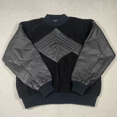 Vintage Troop Leather Sweater Hip Hop 80’s 90’s Black Pullover Crewneck L • $37.49