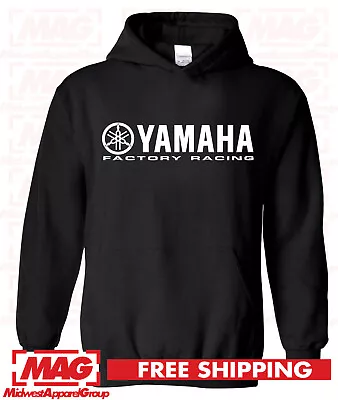 YAMAHA FACTORY RACING BLACK HOODIE Motocross Hooded Sweatshirt ATV OEM R1 R6 • $34.99