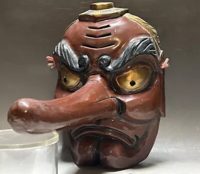 TENGU Mask #432 Japanese Large Vtg Wood Demon Devil Oni Hannya Noh Kabuki Kagura • $79