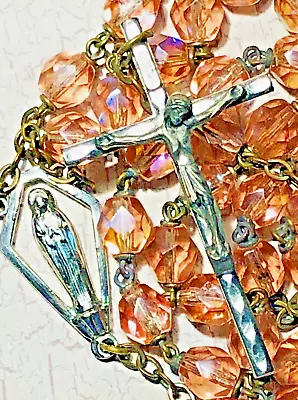 Vintage Rosary Pink Aurora Borealis Multifaceted Glass Italy 23.5  46.0 Grams • $26.50