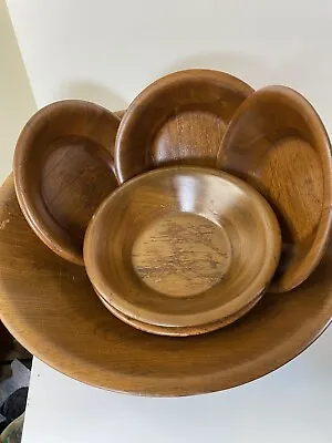 Vintage Wooden Salad Bowl W/5 Serving Bowls And A Walnut Fruit Bowl. Thicksturdy • $22