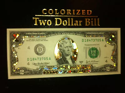 22 K Gold $ 2 Dollar Bill Hologram Colorized   $ 2 Usa Note Legal Currency Notes • $24.50