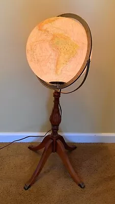 Vintage  Replogle 12  Light Up Globe W/Wood Duncan Phyfe Claw Foot Stand 1950's • $399