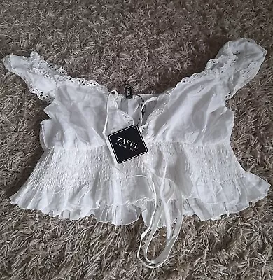 Zaful White Ruffle Crop Blouse Top XL Brand New With Tags • £8