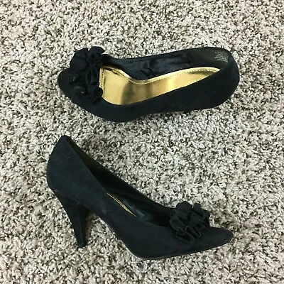 H&M Women Sz 6 Heels Black Stiletto Peep Toe Slip On Shoes Pumps • $9.67