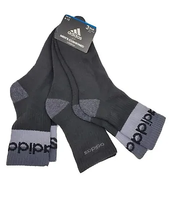 3 Pair Adidas High Quarter Socks Men's Shoe Size 6-12 Black Gray L35 MP • $14.91