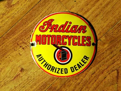Vintage Indian Motorcycles Porcelain Sign ~4-3/4  Authorized Dealer Scout Chief • $55
