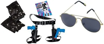 Lara Croft Tomb Raider Style Gloves Glasses & Twin Guns Set Fancy Dress  • £18.99