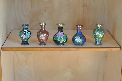 5 Small Cloisonne Bud Vases Chinese Floral EX! • $30