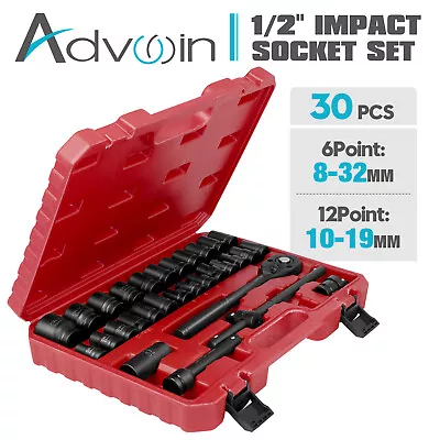 $74.90 • Buy 30pcs 8-32mm 1/2  Drive Deep Impact Socket Set Metric Workshop Tools Air Garage