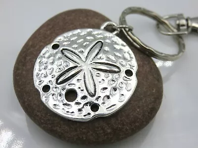 Silver Sand Dollar Keychain Keyring Bag Charm Teachers Gift Swivel Clasp Beach  • $9