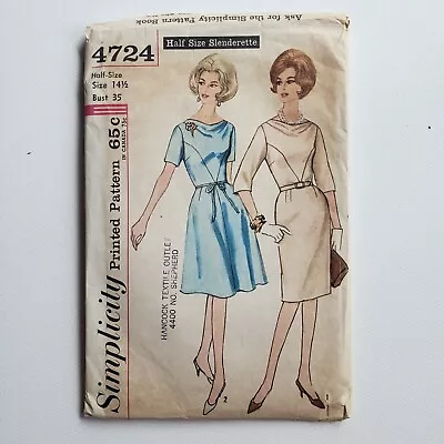 1960s Vintage Simplicity 4724 Day Dress Sewing Pattern • $9