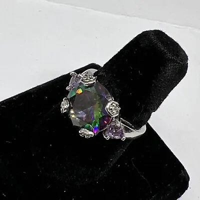 Beautiful Rainbow Fire Mystic Topaz Ring 925 Sterling Silver Size 7.5 Ring (R48) • $34.99