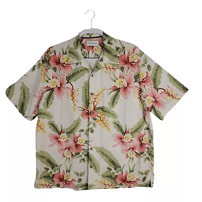 Carribean Men's 100% Silk Shirt SZ Large Button Down Short Sleeve Floral Print • $12.96