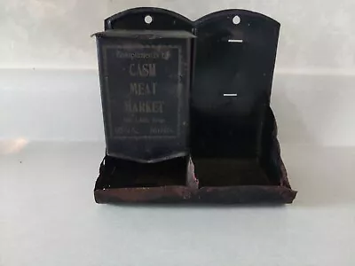 Vintage Advertising Tin Match Box Holder. Cash Meat Market Ed. Lias Iona MINN. • $149.99