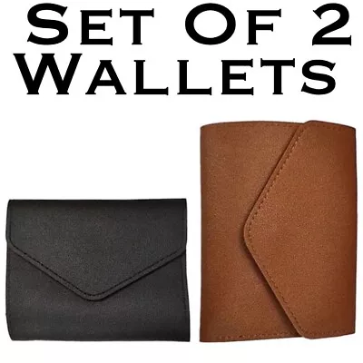 Set Of 2 Wallets Brown & Black Minimalistic Card Cash Wallet TriFold Button • $12