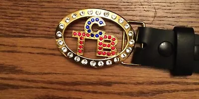 Vintage Elvis Presley TCB Crystal/Metal Buckle With Leather Stamped Belt 36/90 • $25.44