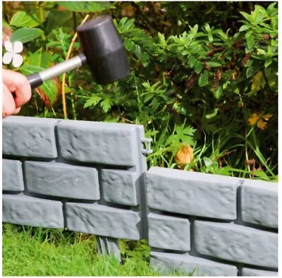 Garden Lawn Grey Brick Effect Plastic Edging Plant Border Easy Hammer In Edge • £9.90