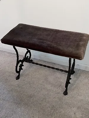 Antique Victorian Cast Iron Piano Bench Vanity Stool Paw Feet Upholstered Brown • $233.99