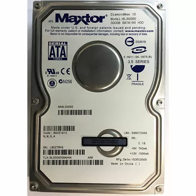 6L300S006AH4A - Maxtor 300GB 7200 RPM SATA 3.5  HDD • $74