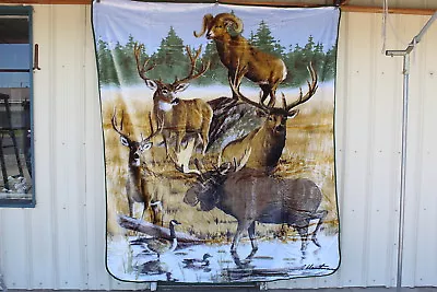 Deer Moose Elk Bighorn Sheep North American Collage Queen Size Blanket Bedspread • $59.10