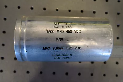 Mallory Capacitor 1500uF 450V 525 VDC Max Surge Screw Terminal High Voltage 6x3  • $8