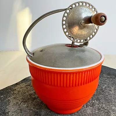 ANDROK Egg Beater Mixer Hand Crank Kitchen Orange Glass Bowl MCM • £50.19