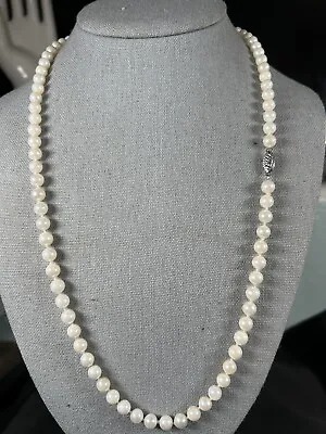 ESTATE VINTAGE 6mm CULTURED PEARL NECKLACE 14K CLASP 24  LONG Hand Knotted • $119